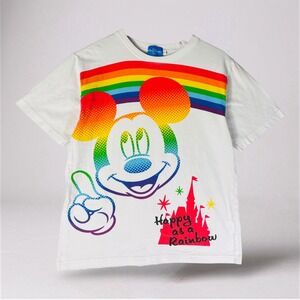 Tokyo Disney Resort Mickey Mouse Happy‎ Rainbow T-Shirt Mens Medium Adult